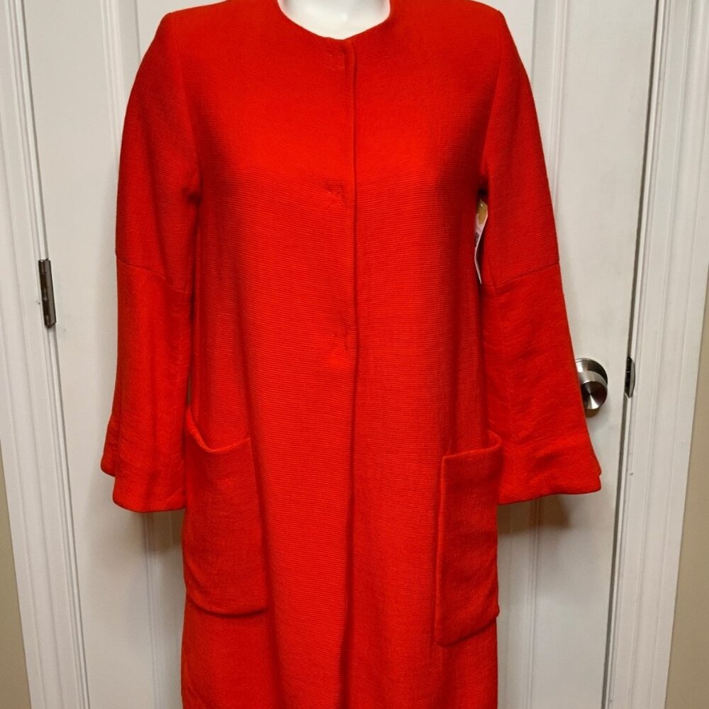 Zara Red Micro Rib Snap Front Long Jacket, Size S
